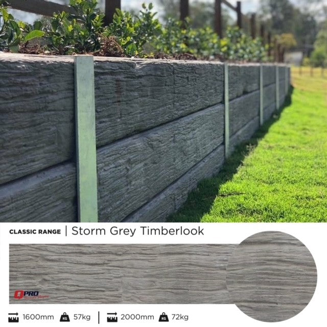 QPro Concrete Sleeper Timber Look Storm Grey Classic Range 1585x200x75mm